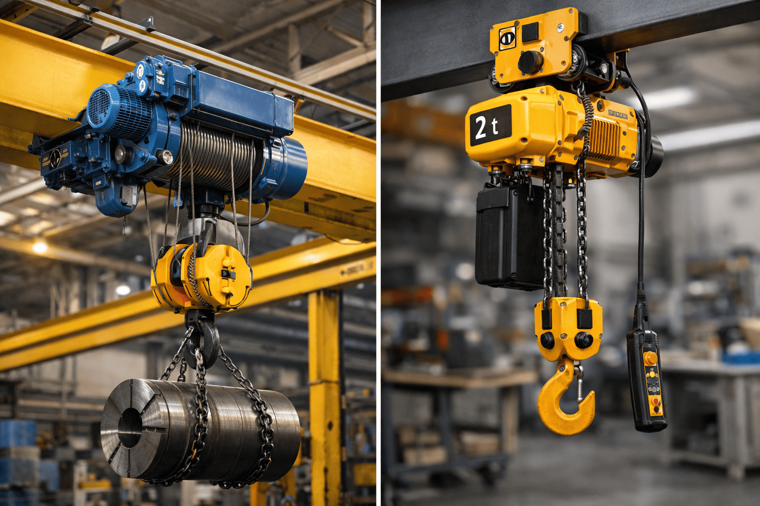 talha de cabo de aço e talha de corrente